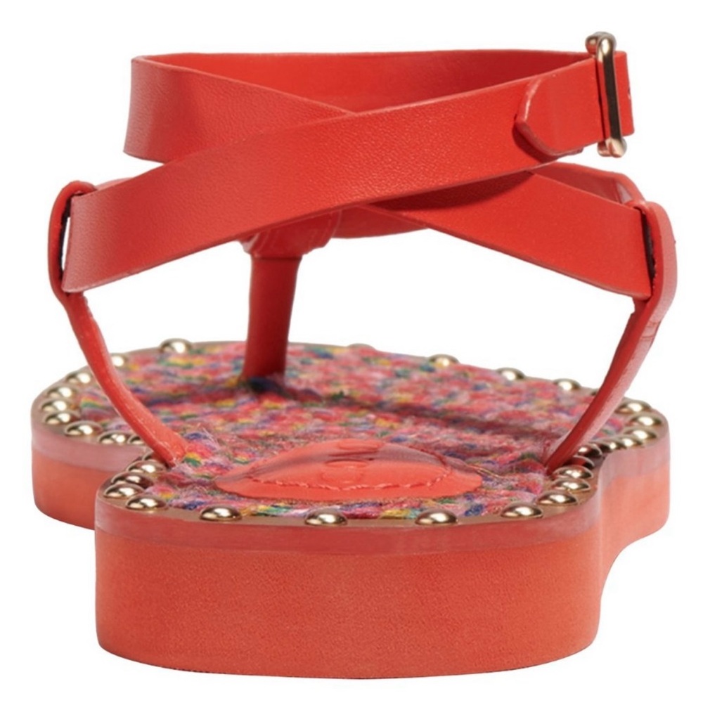 COACH Red Orange Gracey Leather Thong Sandal Size 7B - Picture 4 of 8